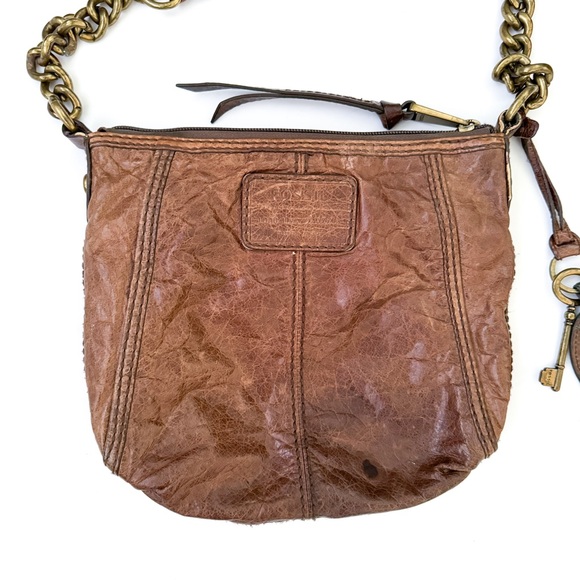 Fossil Brown Leather Crossbody with Metal Chain - Picture 2 of 4